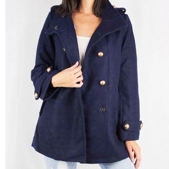 Navy Double Breast Pea Coat - Picture 4 of 4